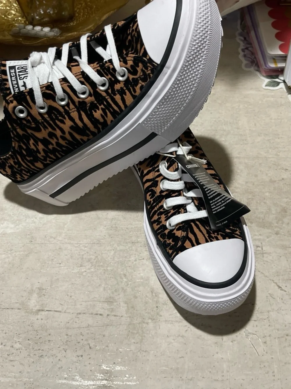 Converse Leopard-Print Platform Sneakers in Brown and Black - Picture 3 of 4